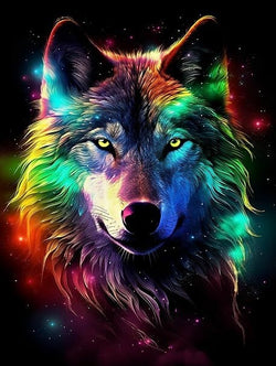 Male Wolf in Multicolored Background - Custom AI Created Art - High Res Digital Download - Use for Your Next DIY Craft - Makes a Great Gift