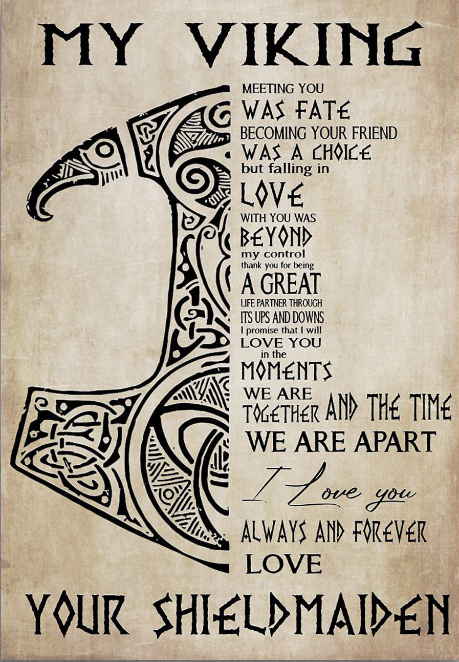 Viking Warrior My Viking I Love You to Valhalla and Back Shieldmaiden AI Created One of a Kind Digital Download Canvas Poster Wall Art DIY Printable DIY Craft Supply