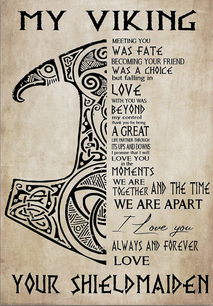 Viking Warrior My Viking I Love You to Valhalla and Back Shieldmaiden AI Created One of a Kind Digital Download Canvas Poster Wall Art DIY Printable DIY Craft Supply