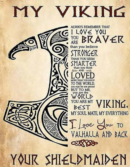 Viking Warrior My Viking I Love You to Valhalla and Back Shieldmaiden AI Created One of a Kind Digital Download Canvas Poster Wall Art DIY Printable DIY Craft Supply