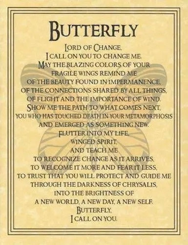 Butterfly Lord Of Change Prayer Quote Poem - Wicca Art - Altar Display - Book of Shadow Page Education Enthusiasts Digital Download DIY Gift