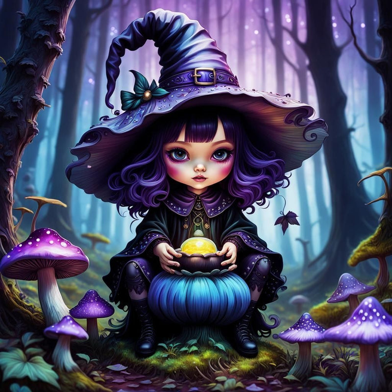 Little Witch In Training Cooking Her Frist Brew - High Resolution Versatile Digital Art piece! This versatile design can be used in a variety of ways to enhance your home decor or craft projects.