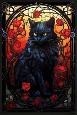 Black Cat Full View Posing in Stained Glass - High Resolution Versatile Digital Art piece! This versatile design can be used in a variety of ways to enhance your home decor or craft projects.