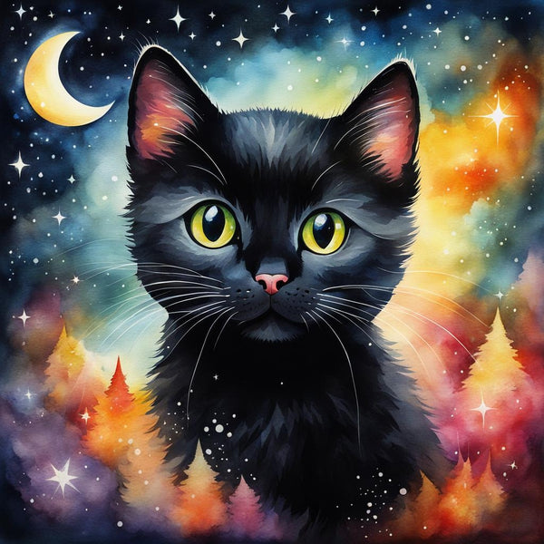 Baby Familiar Black Kitten Glowing Crescent Moon - High Resolution Versatile Digital Art Instant Download Fairycore, Cottagecore, DIY Crafts