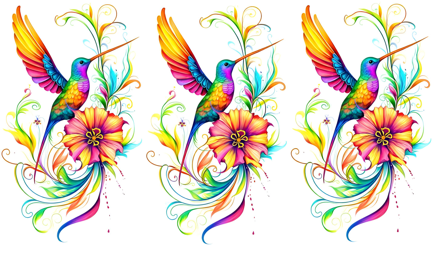 Hummingbird and Flower Tattoo Digital Download Black and White and Color PNG Elegant Nature Realistic Art