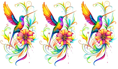 Hummingbird and Flower Tattoo Digital Download Black and White and Color PNG Elegant Nature Realistic Art