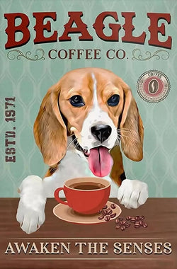 Beagle Dog Coffee Awaken The Senses - AI Enhanced Hand Crafted Original Retro Style Home Decor - Digital Download - Custom Designed Art