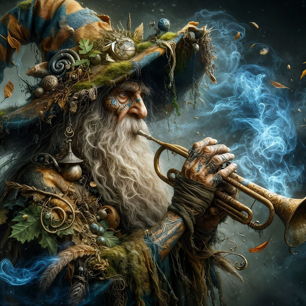Wizard Playing Natures Song on a Trumpet Celtic Folklore Symbol - Digital Download - Wall Art, Canvas Poster Print , Cottage Core, DIY Gift