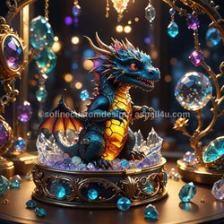 Baby Dragon sitting on Fancy Jewelry Box - Digital Download - Canvas Poster - One of A Kind Print - Custom Made AI Designed