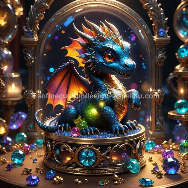 Baby Dragon sitting on Jewelry Box - Digital Download - Canvas Poster - One of A Kind Print - Custom Made AI Designed