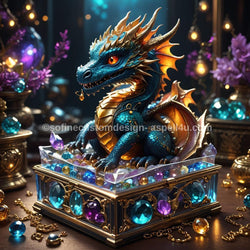 Dragon sitting on Jewelry Box - Digital Download - Canvas Poster - One of A Kind Print - Custom Made AI Designed