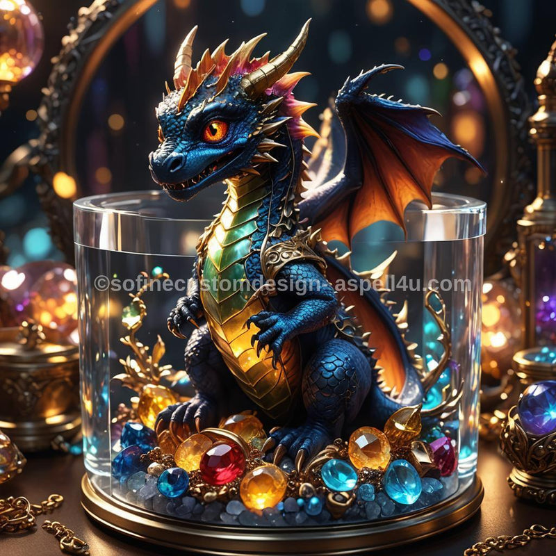 Blue Dragon sitting on Jewelry Box - Digital Download - Canvas Poster - One of A Kind Print - Custom Made AI Designed