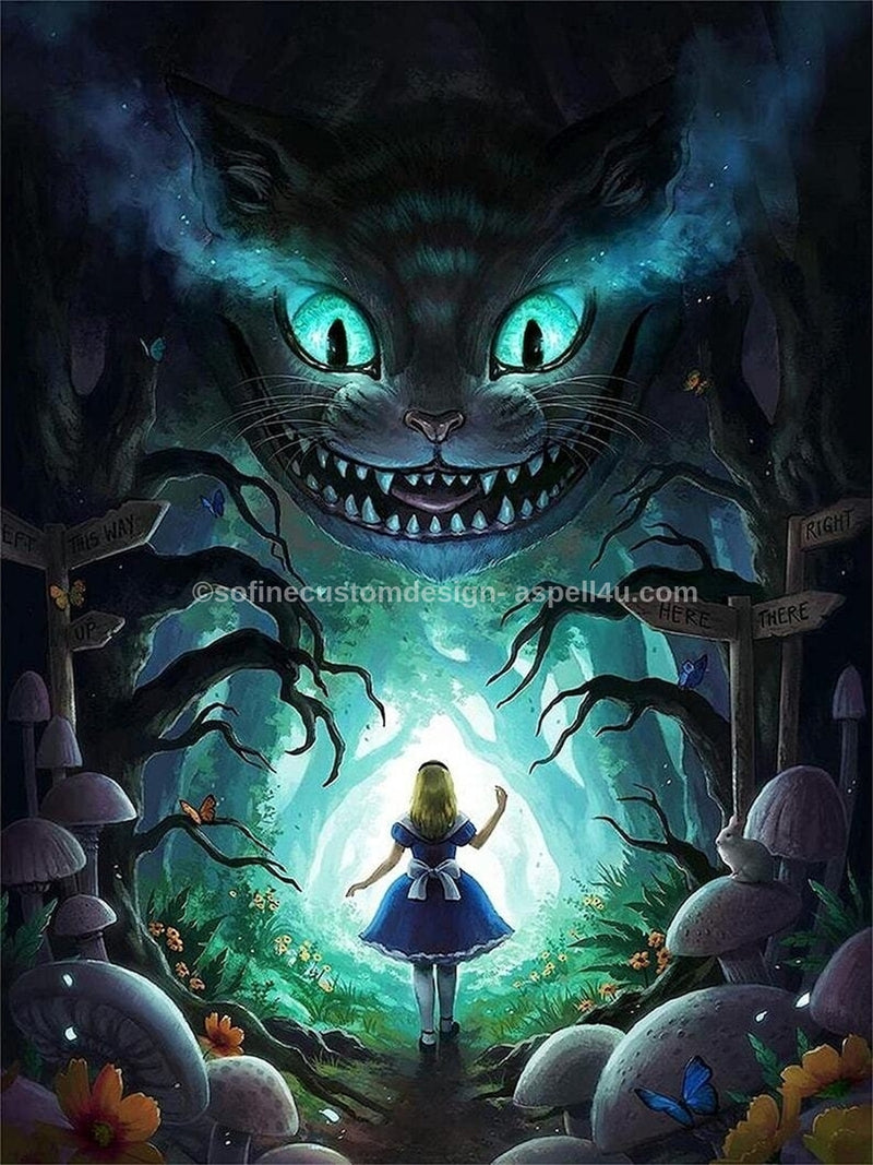 Alice in Forest Wonderland - Cheshire Cat - Digital Download - Canvas Poster - One of A Kind Print - Custom Made AI Designed