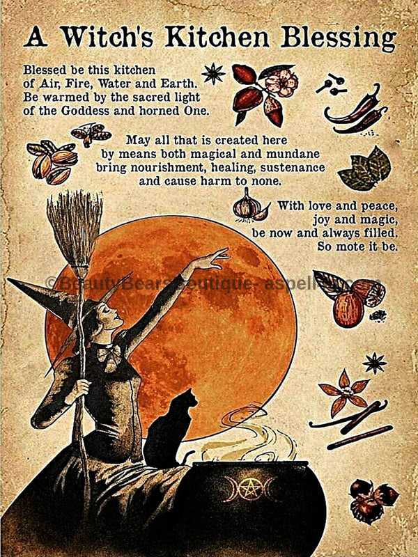 A Witch Kitchen Blessing May is Spelled CORRECTLY - Custom AI Assisted Design - DIY Digital Download Printables - Retro Vintage Style Art