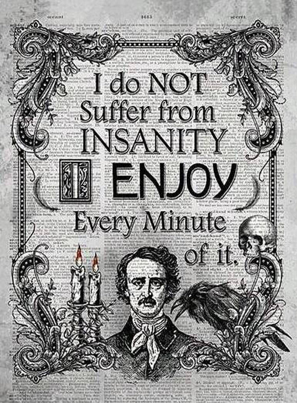 Abstract Poe Insanity Quote Art Vintage Gothic Halloween Themed Newspaper Print Unique Hand Crafted One of A Kind Custom Canvas Wall Decor