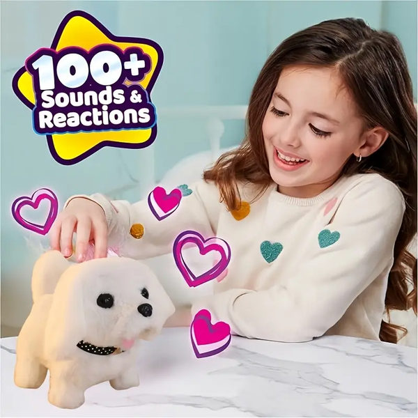 Interactive Electric Dog Toy with Sound, Battery-Operated, Wagging Tail, Fun Simulation Walking Dog Toy in Khaki/White ABS - Ideal for Christmas and Birthday Gifts, Interactive Dog Toy