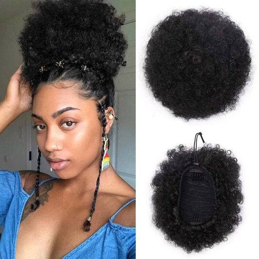 Thick FAUX Human Hair | Synthetic Drawstring Ponytail Puff | Curly Hair Synthetic Updo | Large Donut Chignons | Trendy Cat Ear Buns Style