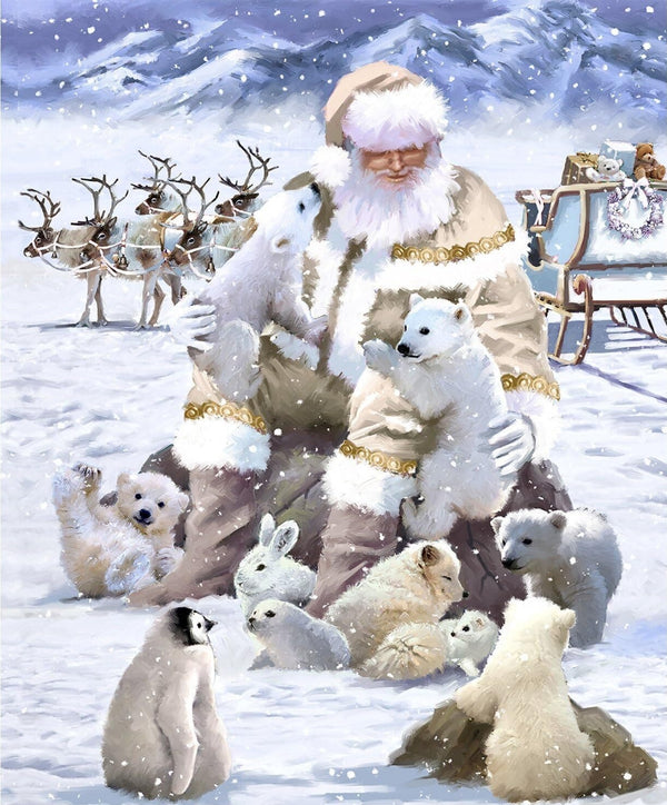 Old Man Christmas and Forest Animals AI Enhanced Digital Art Print Download – Vintage Holiday Santa Claus Illustration, Woodland Creatures