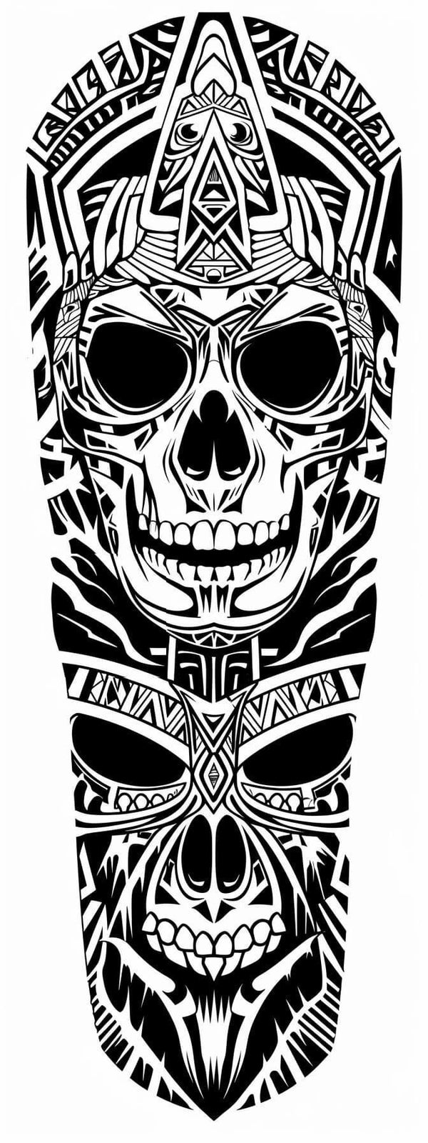 Skull Print Transparent Printable Full Sleeve and Back Large Temporary Tattoo - Custom Digital Download Design - or Adult Coloring Pages Art