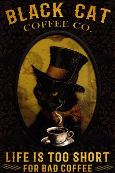 Black Cat Bad Coffee Vivid Colors 300 dpi 2340x3508 px Art DIY Designs Can Be Printed Upto 36x48" Posters (POD) Print On Demand Digital File