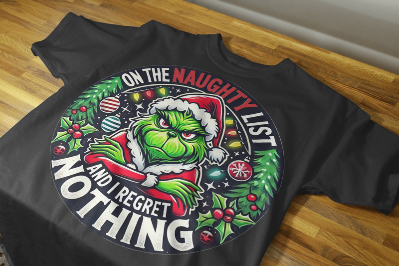 On The Naughty List I Regret Nothing Unique T-Shirt Poster Quote - AI Created One of a Kind Digital Download