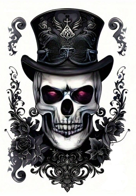 Skull Tattoo in Tophat Transparent AI Created One of a Kind Digital Download Canvas Poster Wall Art DIY Printable DIY Craft Supply