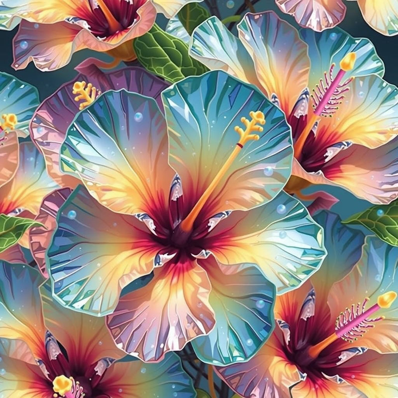 Tropical Hibiscus Seamless PNG Bundle for Sublimation Printing Wall Art Floral Backgrounds Digital Clipart Scrapbook Decor Printable Set