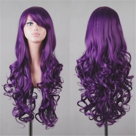 Costume Wigs Colorful Long Curly Synthetic Wig With Bangs Beginners Friendly Heat Resistant For Halloween Cosplay Party