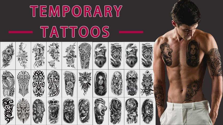 30 Sheets Temporary Tattoos for Women Tattoo Stickers Long Lasting 3D Realistic Large Flower Snake Temp Tattoos Waterproof Half Sleeve for Men Adults Teens Party Bar