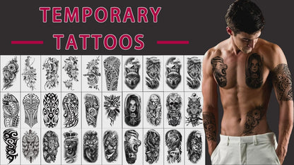 30 Sheets Temporary Tattoos for Women Tattoo Stickers Long Lasting 3D Realistic Large Flower Snake Temp Tattoos Waterproof Half Sleeve for Men Adults Teens Party Bar