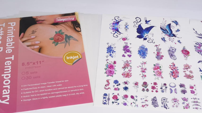 Stampcolour Christmas Printable Temporary Tattoo Paper for INKJET Printer 85X11 5 Sheets DIY Tattoos StickersPersonalized Image Transfer for skin Custom Waterslide Decal for women men