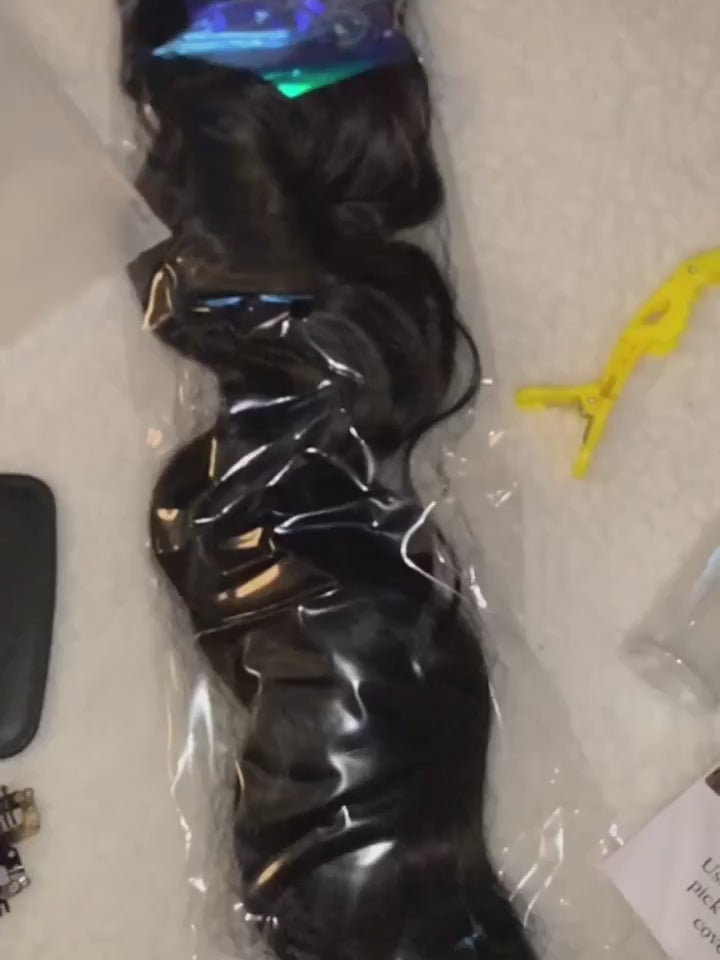 Invisible Wire Hair Extensions  20 Inch Natural Black Long Wavy Synthetic Hairpiece With Transparent Wire Adjustable Size 4 Secure Clips For Women