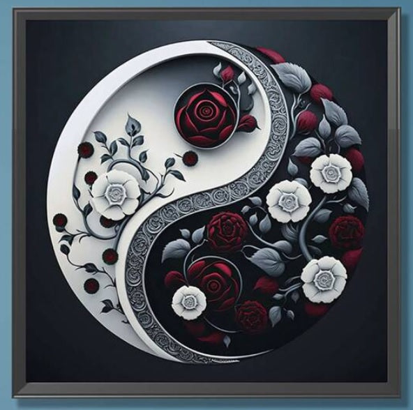 Yin Yang Roses Print and Frame Wall Art Home Decor Fantasy Print Digital download Instant Access Create Your Own Art Print Can Be Edited