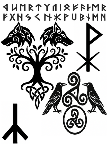 Viking Temporary Tattoo Set Norse Runes Vegvisir Compass Helm of Awe Nordic Warrior Designs for Cosplay LARP Festivals and Reenactments
