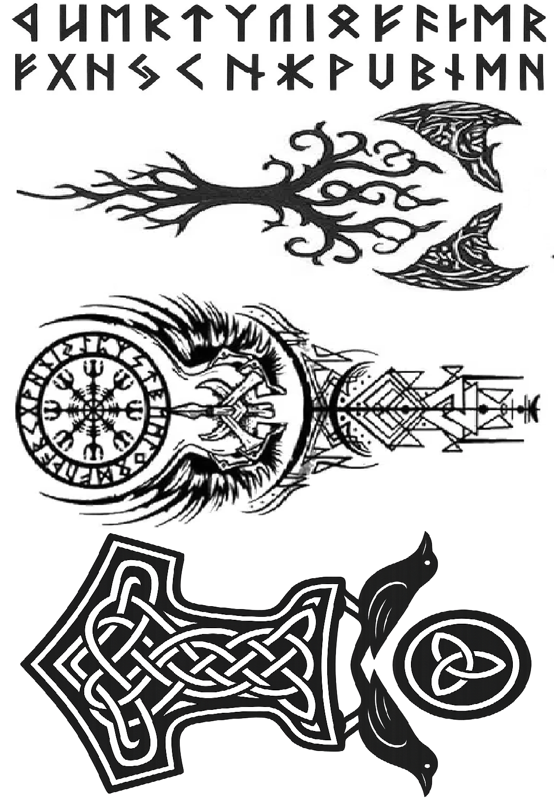 Viking Temporary Tattoo Set Norse Runes Vegvisir Compass Helm of Awe Nordic Warrior Designs for Cosplay LARP Festivals and Reenactments