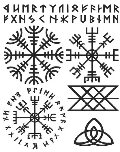 Viking Temporary Tattoo Set Norse Runes Vegvisir Compass Helm of Awe Nordic Warrior Designs for Cosplay LARP Festivals and Reenactments