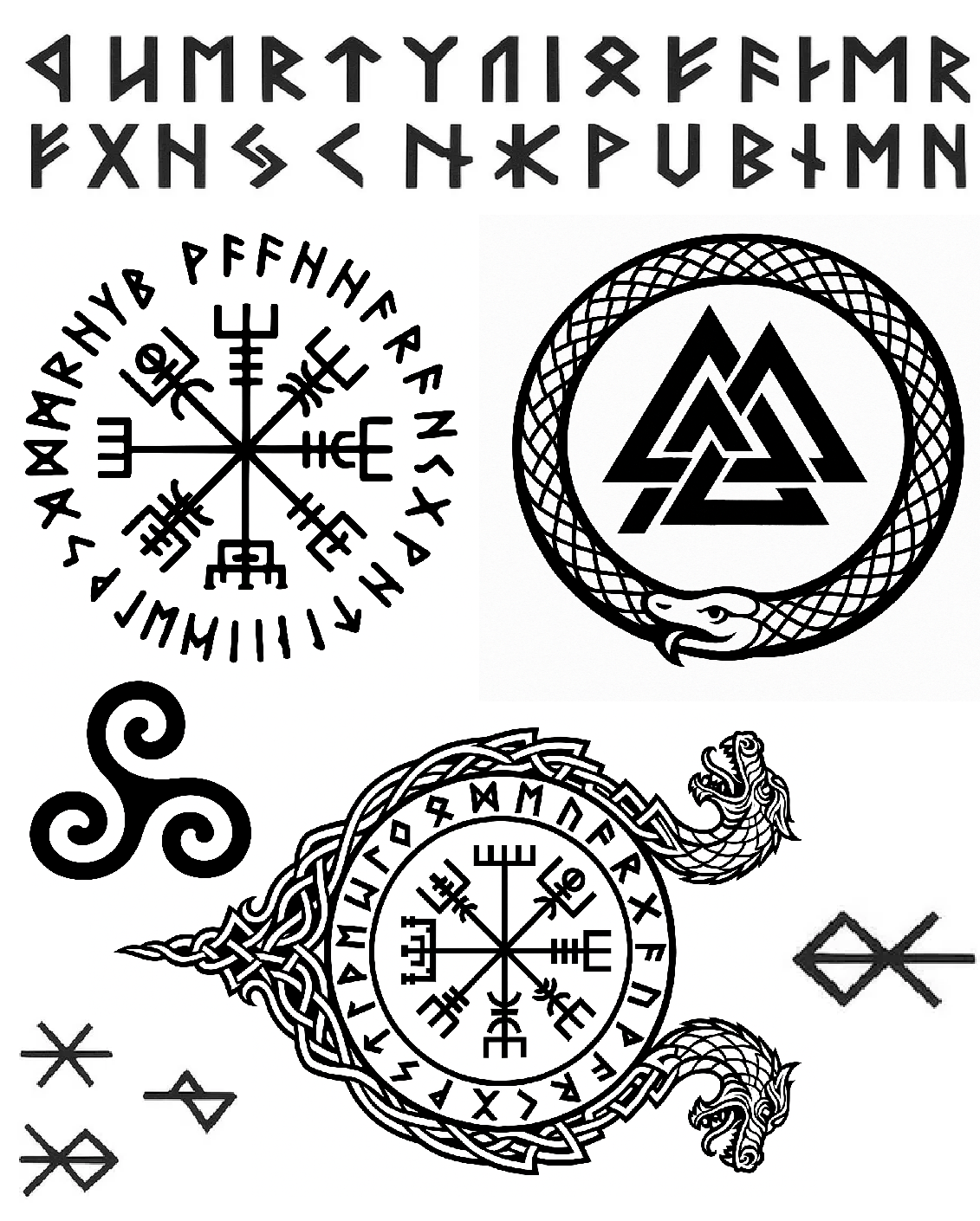 Viking Temporary Tattoo Set Norse Runes Vegvisir Compass Helm of Awe Nordic Warrior Designs for Cosplay LARP Festivals and Reenactments