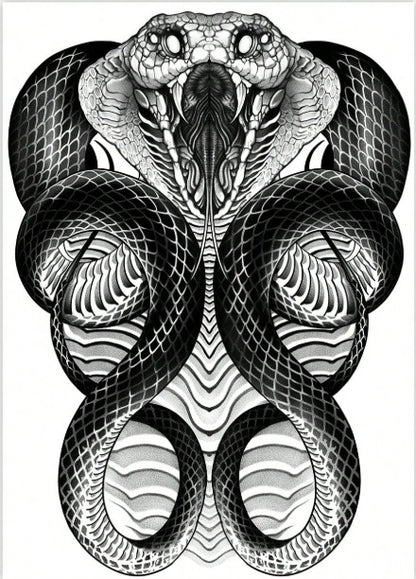 Serpent Sovereign – Cobra Back Tattoo Design | Printable Blackwork Snake Flash for Backpiece or Temporary Tattoo Design, DIY Craft Projects
