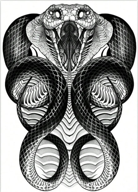 Serpent Sovereign – Cobra Back Tattoo Design | Printable Blackwork Snake Flash for Backpiece or Temporary Tattoo Design, DIY Craft Projects