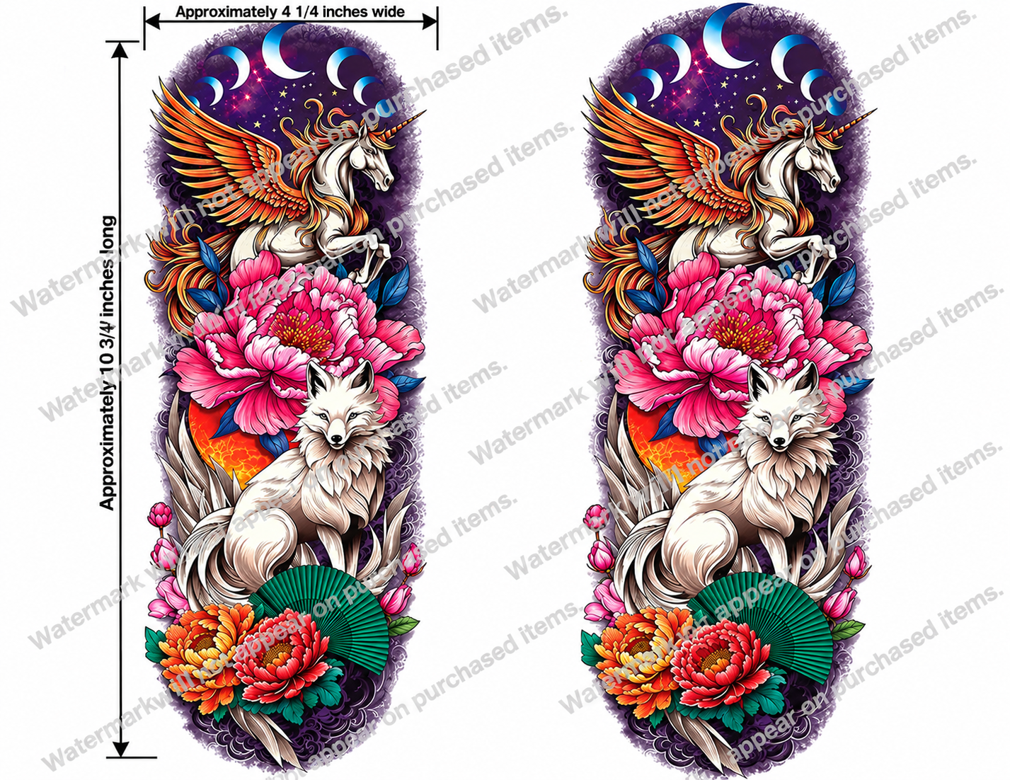Celestial Unicorn Floral Tattoo Designs – Set of 16 Printable Fantasy Temporary Tattoo Art Downloads