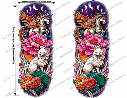 Celestial Unicorn Floral Tattoo Designs – Set of 16 Printable Fantasy Temporary Tattoo Art Downloads