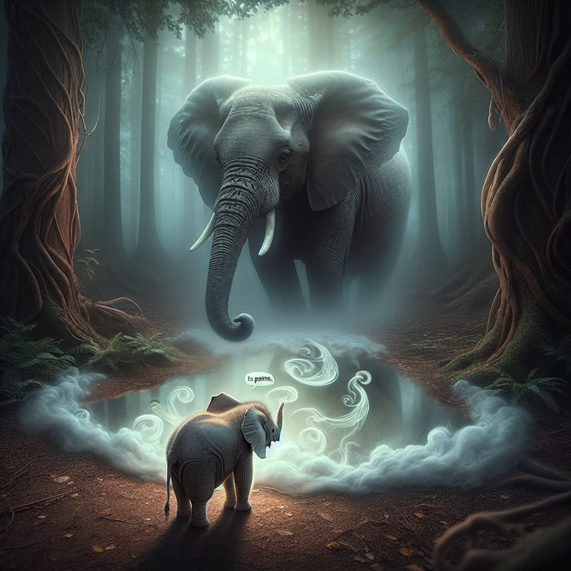 Baby Elephant and its Momma Loving Moments ENCHANTED FOREST - Digital Download - Canvas Poster - One of A Kind Print - Custom Made AI Designed