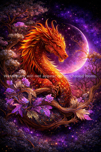 Mystical Dragon Wall Art Set of Four Fantasy Celestial Dragon Prints Enchanted Forest Artwork Magical Dragon Digital Download