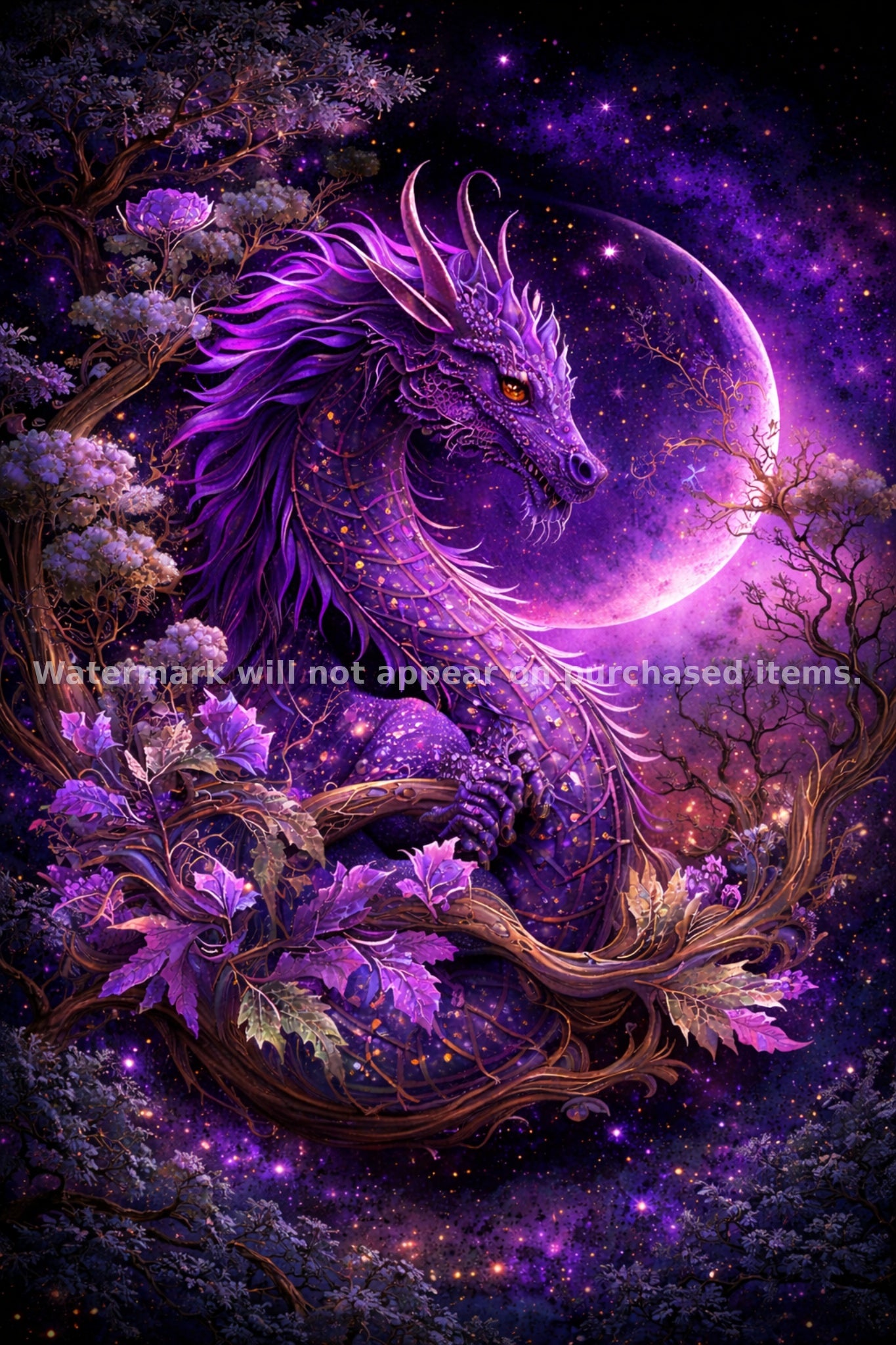 Mystical Dragon Wall Art Set of Four Fantasy Celestial Dragon Prints Enchanted Forest Artwork Magical Dragon Digital Download