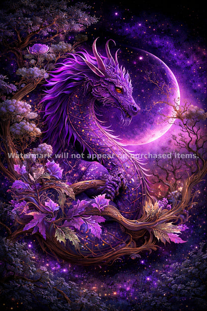 Mystical Dragon Wall Art Set of Four Fantasy Celestial Dragon Prints Enchanted Forest Artwork Magical Dragon Digital Download
