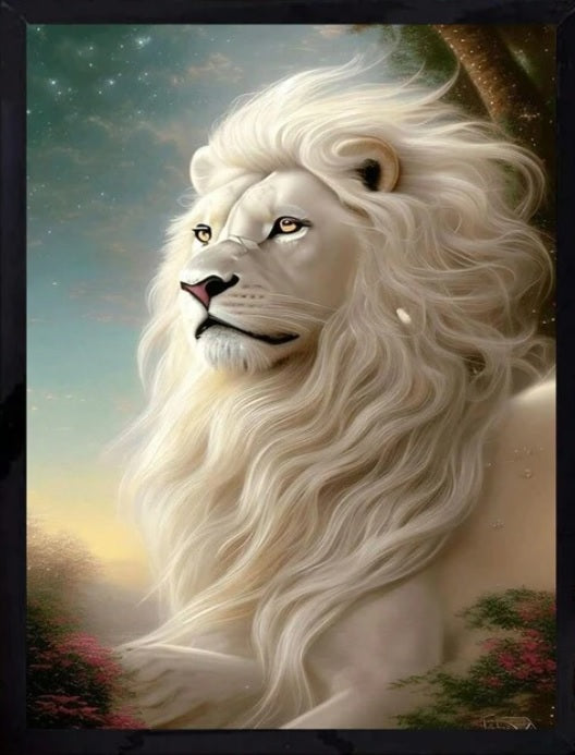 Magical White Lion Full Face Graphic Print and Frame Wall Art Home Decor Fantasy Print Digital download Instant Access Create Your Own Art Print Can Be Edited