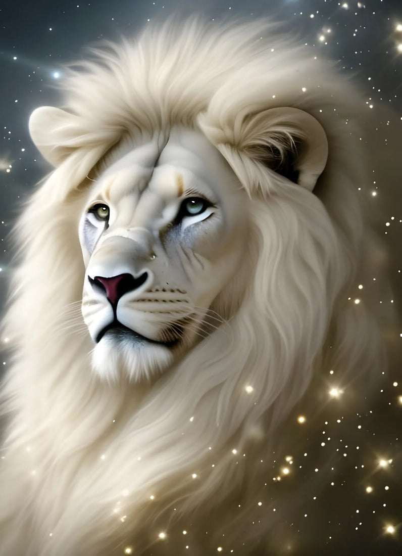 Magical White Lion Full Face Graphic Print and Frame Wall Art Home Decor Fantasy Print Digital download Instant Access Create Your Own Art Print Can Be Edited