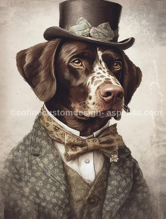 Fancy Dog In Top Hat and Bow - AI Created Gift for Dog Lover - Digital Download Canvas Print Wall Art Poster, Junk Journal, Cottage Core DIY Crafts 