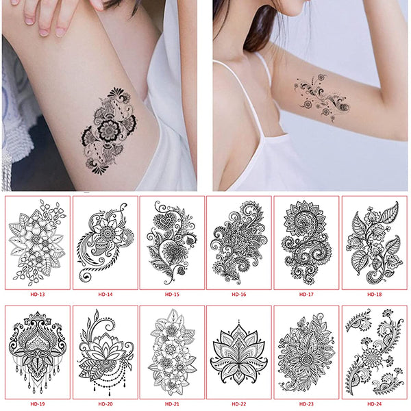 12 sheet Lace Tattoo for Female for Women Teens Girls Tattoos, mandala flower tattoo stickers, feather tattoo stickers