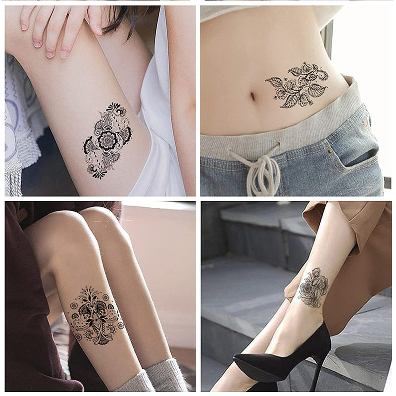 Semi Permanent Long Lasting Realistic Flower Lace Waterproof Temporary Tattoos Fake Flower Stickers